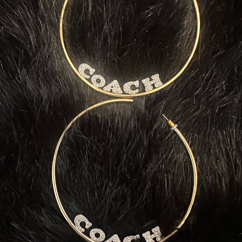 Coach Gold Hoop Earrings with Silver Lettering